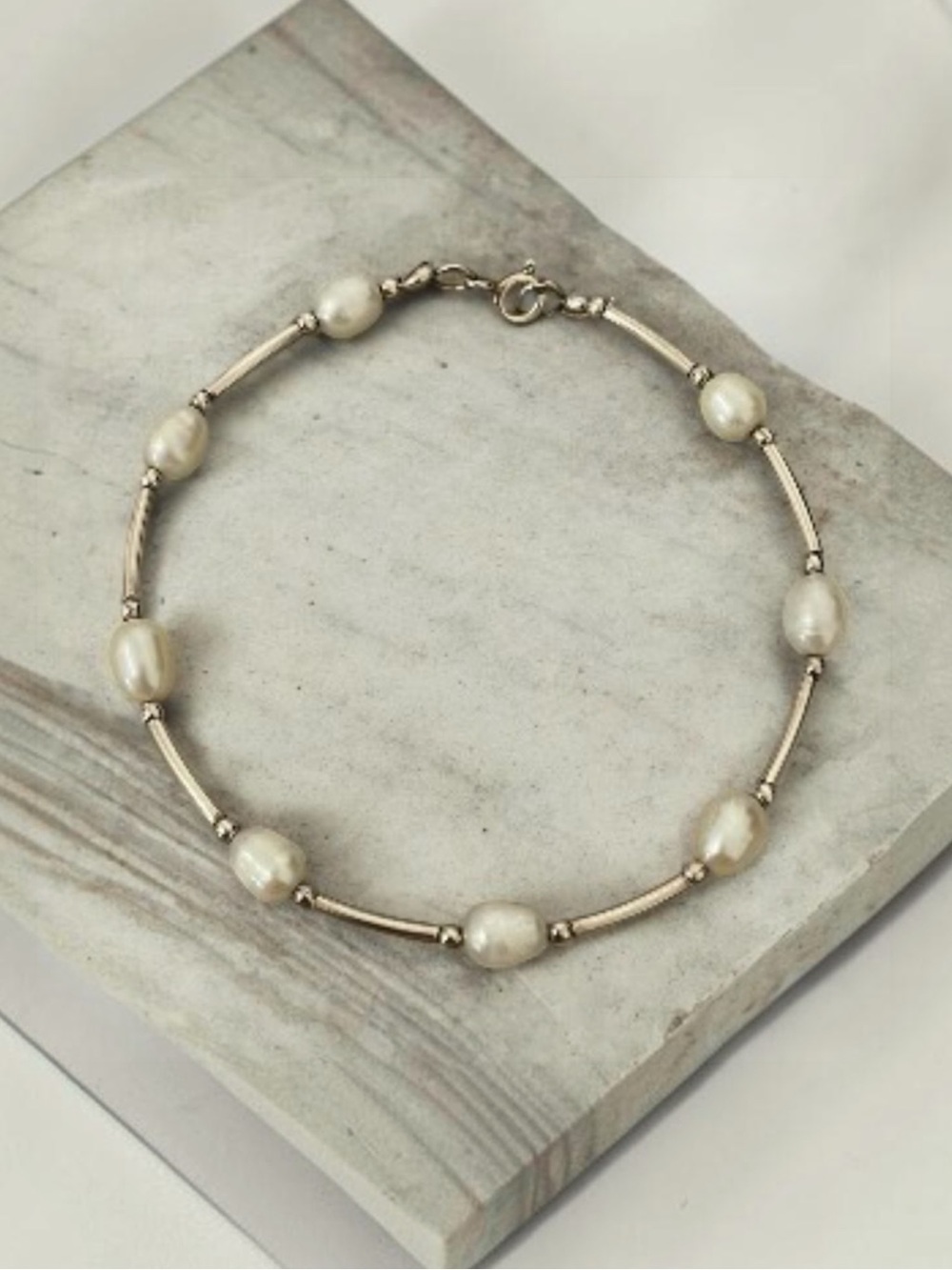 Delicate Pearl Station Sterling Silver 925 Bracelet